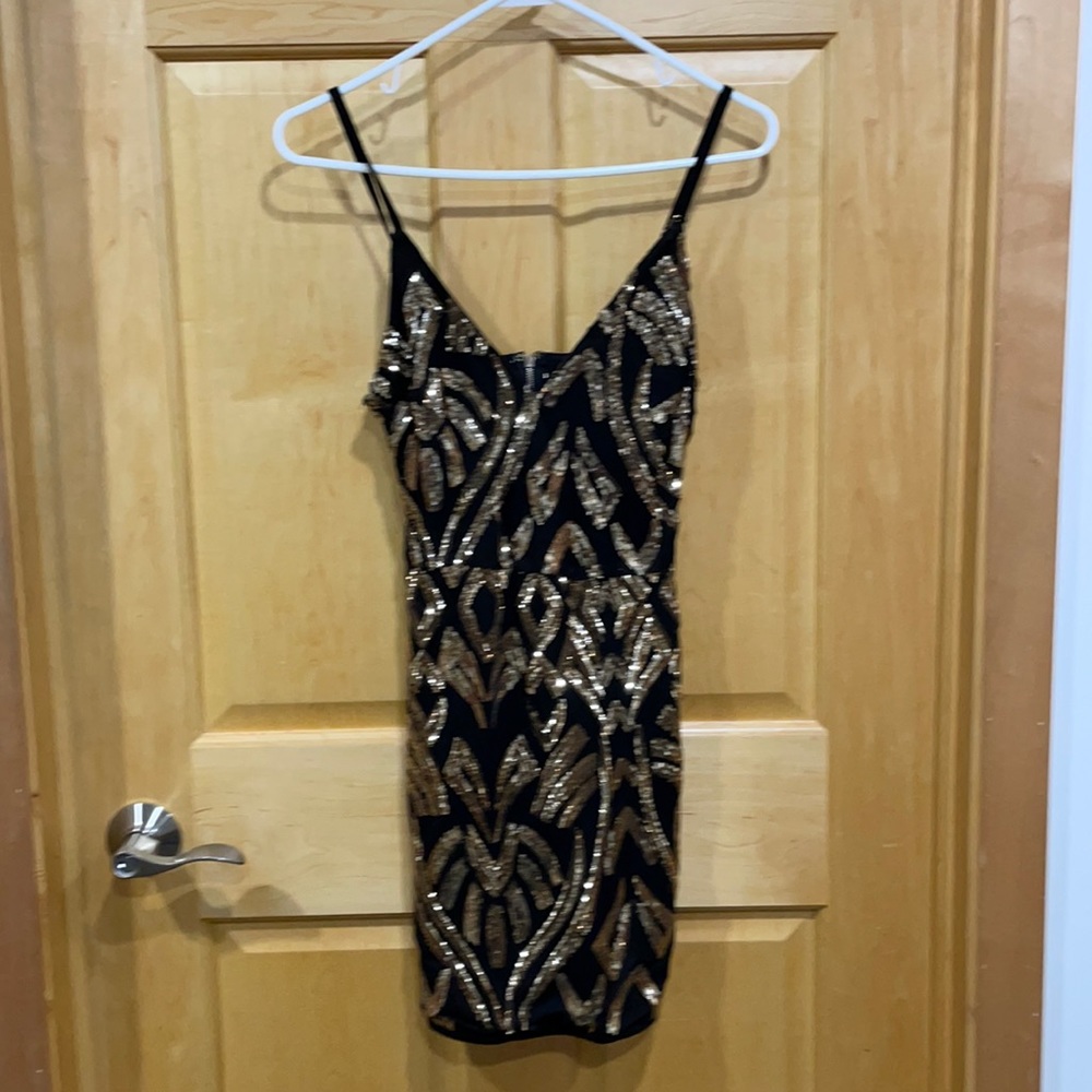 Privy gold sequin skinny strap zipper back size S